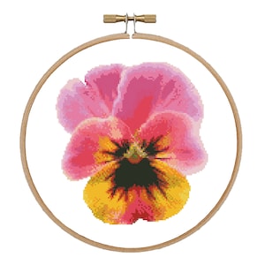 Pansy flower cross stitch pattern Flower design Pansy in hoop cross stitch Pansy pdf pattern Nature cross stitch