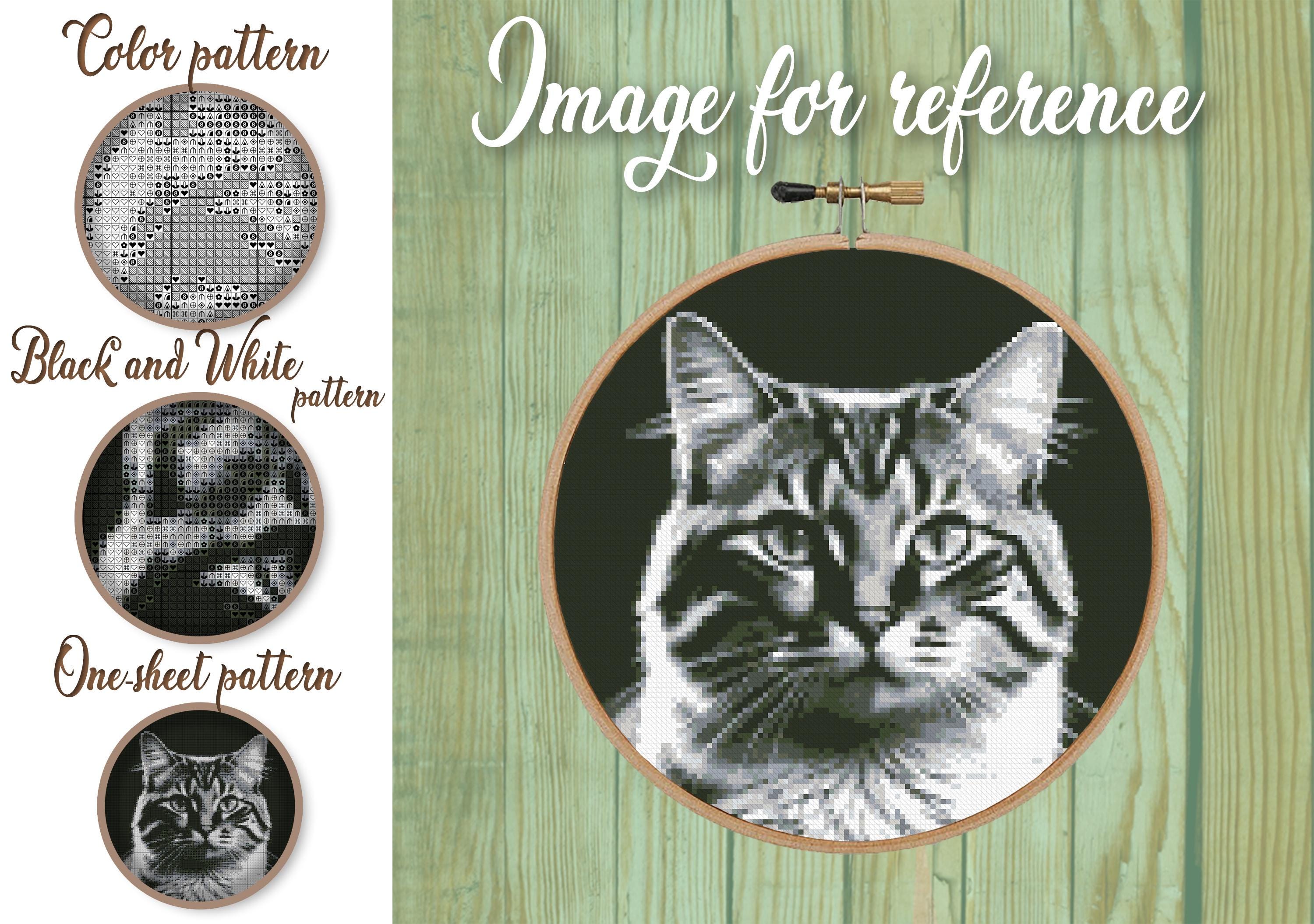 Tabby Pattern Circular Monochrome Tabby Cat Cross Stitch Pattern: Animal Design (PDF Pattern ...