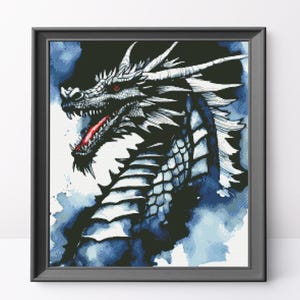 Watercolor Black Dragon Cross Stitch Pattern: Fantasy Design (PDF Pattern)