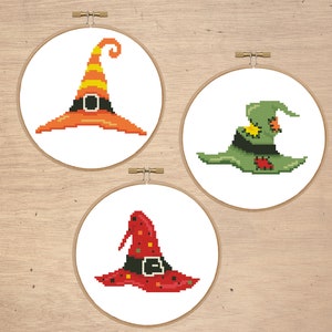 Heksenhoeden set 2 kruissteekpatroon Halloween kruissteekpatroon Halloween hoeden patroon Heksenhoeden pdf patroon Halloween ontwerp