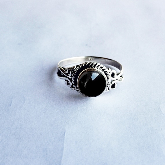 Handmade ! Ring Natural Black Onyx Gemstone 925 Starling Silver Ring Jewelry