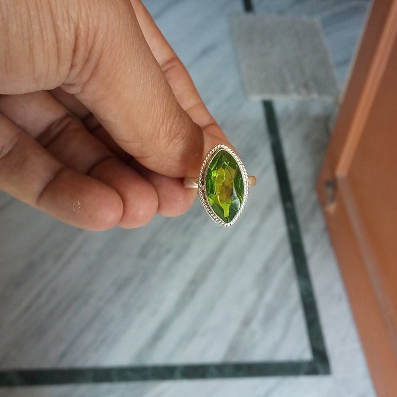 Peridot Quartz Ring 925 Solid Sterling Silver Handmade Jewelry Size 3-13 US