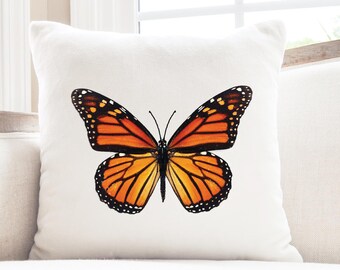 Personalized butterfly pillow, monarch butterfly throw pillow, orange and black butterfly, baby gift, nursery decor, nature, cottage core