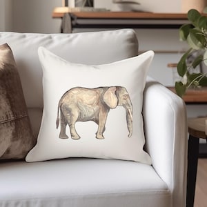 Personalized elephant pillow, safari nursery decor, elephant baby gift, wild animal decorative throw couch pillow, neutral baby nursery