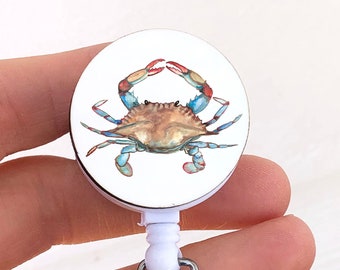 Blue crab badge reel, Maryland blue crab badge holder, crab ID holder, beach badge reel, gift for nurse, teacher, medical tech, beach lover