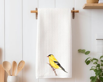 Torchon de cuisine personnalisé chardonneret, torchon oiseau, serviette de bain, cadeau de pendaison de crémaillère, déco nature, nom personnalisé, chardonneret jaune