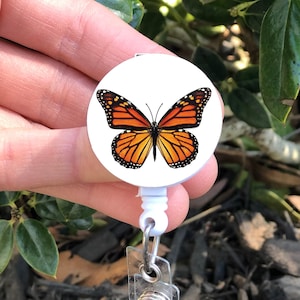 Monarch butterfly badge reel, realistic monarch butterfly id badge holder, gift for nurses, teacher, technicians, medical, insect, artistic