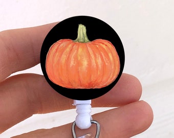 Pumpkin badge reel, fall, autumn, Halloween, Thanksgiving ID badge holder, for nurse, nurses, RN, LPN, teacher, medical personnel, gift