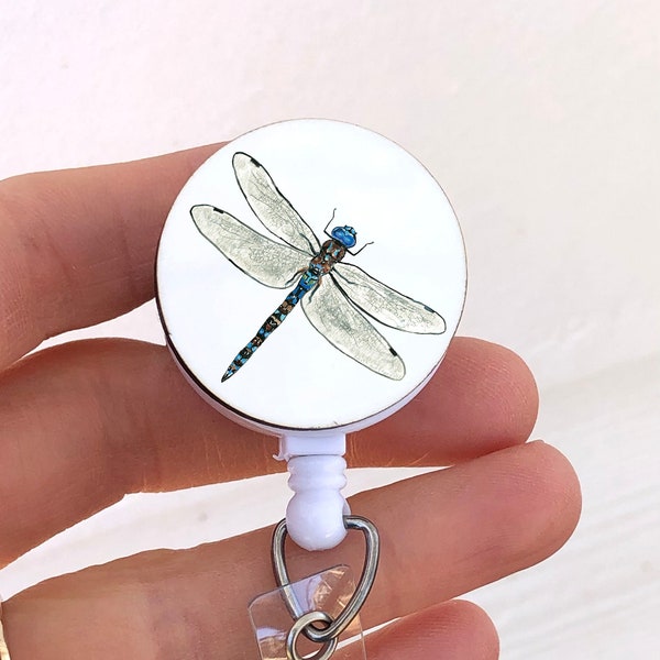 Dragonfly badge reel, dragonfly ID badge holder, insect ID accessory, gift for nurse, teacher, tech, science, nature gift, artistic badge