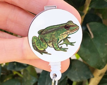 Carrete de insignia de rana, soporte de insignia de identificación de rana verde, regalo de amante de la rana, para enfermera, maestro, tecnología médica, titular de insignia de vida silvestre natural, realista
