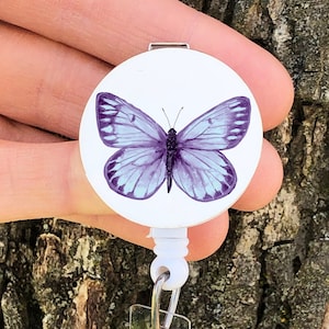 Lavender butterfly badge reel, purple butterfly ID badge holder, butterfly gift for nurse, teacher, intern, medical tech, nature, insect