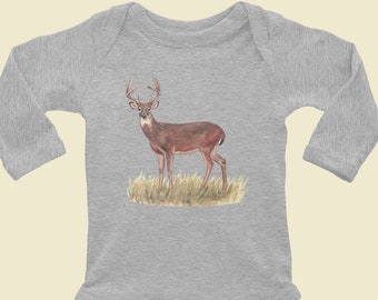 Deer baby bodysuit, deer baby boy, deer baby boy onepiece, baby boy deer outfit, deer bodysuit, long sleeve, buck baby boy, baby boy deer