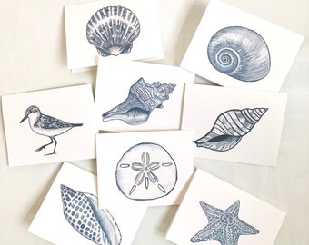 Seashells Pattern Notecard Box Set of 8