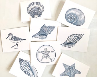 Seashells Pattern Notecard Box Set of 8