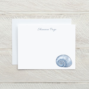 Moon shell personalized stationery, personalized note cards, seashell note cards, beach stationery, beach gift, shark's eye, blue & white