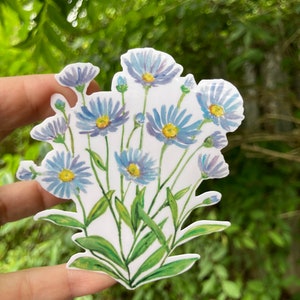 Aster Aufkleber, wasserfest, Aufkleber, September Geburtsblume, Laptop, Scrapbook, Becheraufkleber, blaue Blume Aufkleber