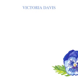 Personalized pansy stationery, watercolor pansy note cards, flat cards with envelopes, personalized floral notecards, set of 8, 10, or 12