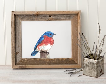 Bluebird print, bluebird art, bluebird of happiness, bird prints, bird decor, bird wall art, bird nursery print, bird watercolor painting