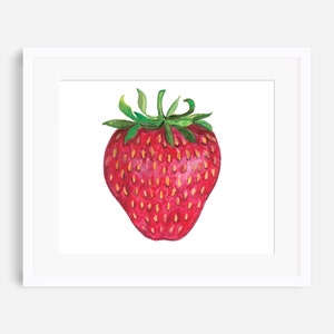 Strawberry print, single large strawberry, wall art, kitchen decor, fruit print, botanical, farmhouse decor, kitchen wall art. cottagecore