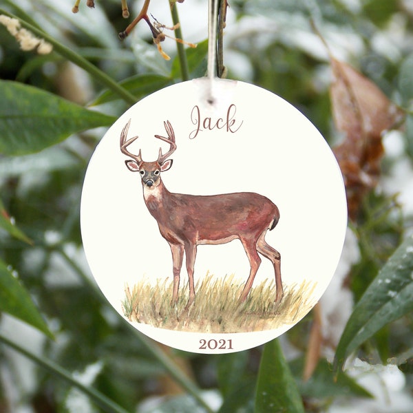 Deer ornament, personalized deer Christmas tree ornament, buck ornament, nature gift, woodland animal, forest decoration, custom name