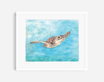 Zwemmen zeeschildpad print, oceaan wildlife kunst aan de muur, strandhuis decor, zeeschildpad gezicht, tropisch, kust, zeeschildpad print, schildpad kunst