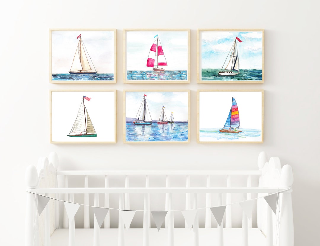 SET of 6 Sailboat Prints, Sailboat Wall Art, Sailboat Nursery Art ...