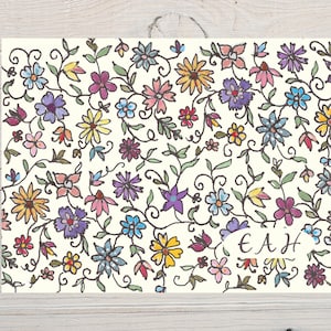 Personalized wildflower notecards, personalized flower stationery, monogram stationery, folded cards with envelopes, custom initial cards