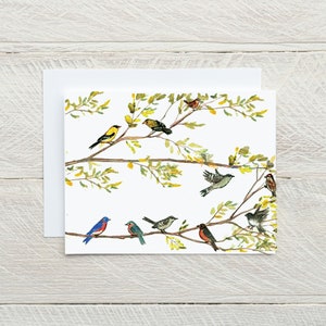 Cartes pour lettres Oiseaux sur branches, papeterie pour oiseaux, merles bleus, chardonnerets, troglodyte mignon, cartes pliées avec espace intérieur, 6, 8 ou 12, avec enveloppes