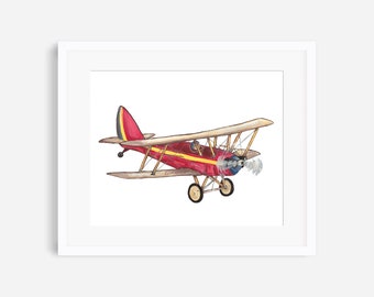 Airplane nursery art, airplane print, biplane, airplane nursery, vehicles nursery prints, pilot baby shower, airplane decor, airplane art