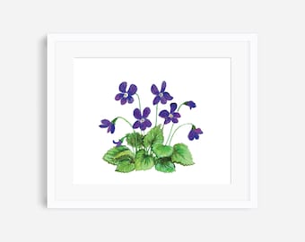 Violet print, violet flower, February birth flower, birth flower print, wildflower wall art, purple violet, flower nursery art, nature print