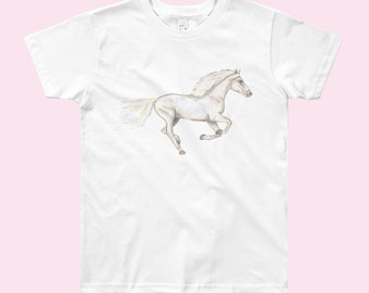 White horse shirt, horse shirt for girls, running horse shirt, horse tshirt, girl horse tshirt, girls horse shirt, horse t shirt, horse gift