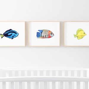 Tropical fish print set, tropical fish wall art, tropical fish painting, tropical nursery, under the sea nursery, wall decor, ocean wall art
