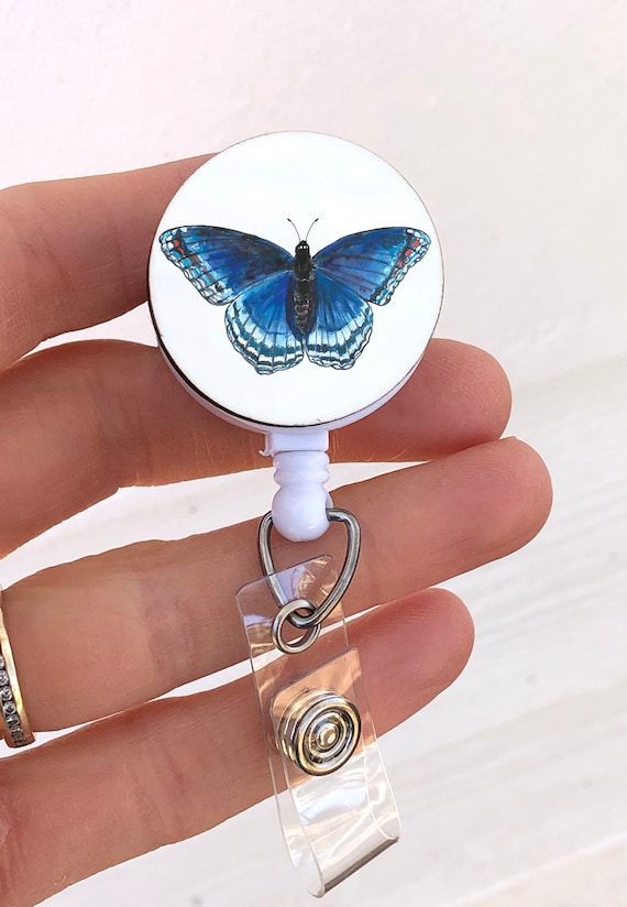 Blue Butterfly Badge Reel, Butterfly ID Badge Holder, Realistic, Butterfly Gift for Nurse, Teacher, Medical Tech, Insect Badge Holder