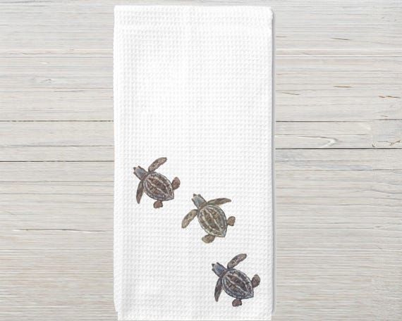 Coastal Beach Kitchen Towels - Sea Turtle Nautical Hand Towels For Bathroom & Kitchen Decor