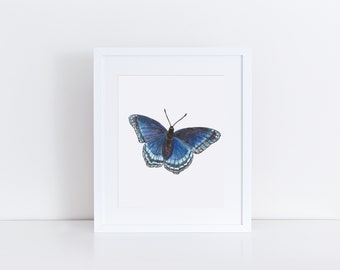 Blue butterfly, butterfly print, butterfly painting, butterfly nursery art, butterfly wall art, butterfly decor, garden nursery art, gift