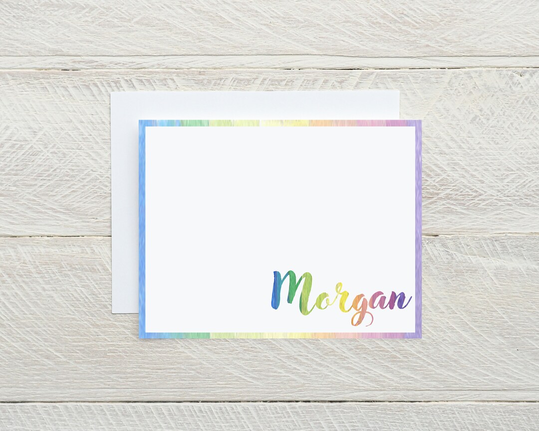 Rainbow Name Stationery, Personalized Colorful Rainbow Cards for Girls ...