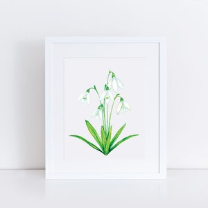 Snowdrop print, watercolor snowdrop, snowdrop painting, January birth flower, birth flower art, birth flower print, wildflower, botanical