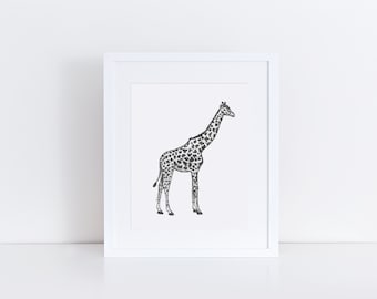 Giraffe print, black and white giraffe, minimalist giraffe art, giraffe painting, giraffe decor, safari nursery wall art, safari animals