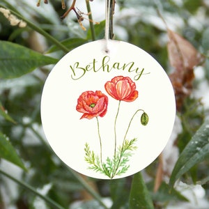 Customizable birth flower ornament, August birth month flower, poppy ornament, personalized, poppies, August birthday gift, wildflower