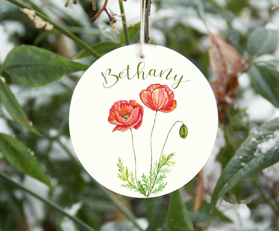 Customizable birth flower ornament, August birth month flower, poppy ornament, personalized, poppies, August birthday gift, wildflower