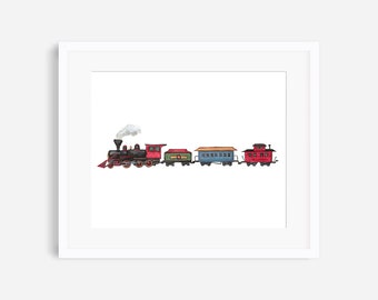 Steam engine print, steam engine art, train nursery, train print, train decor, train nursery wall art, vehicles nursery, vehicles prints