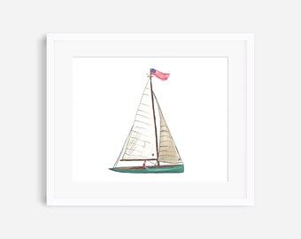 Sailboat print, sailboat painting, sailboat art, lake house decor, sailing gifts, sailing print, sailing boat, sailing ship, lake wall art