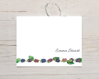 Blackberry note cards, personalized blackberry stationery, fruit notecards, name stationery, for women, blackberries, nature stationery