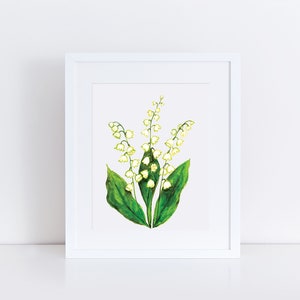 Lily of the valley print, May birth flower print, wildflower print, botanical, flower wall art, lily of the valley painting, Mother's day