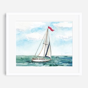 Sailboat print, white sailboat painting, nautical wall art, nautical nursery, coastal decor, lake house wall art, sailing, sailboat art
