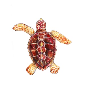 Sea turtle print, loggerhead sea turtle painting, beach print, neutral beach decor, sea turtle art, beach nursery art, realistic sea turtle