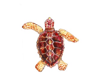 Sea turtle print, loggerhead sea turtle painting, beach print, neutral beach decor, sea turtle art, beach nursery art, realistic sea turtle