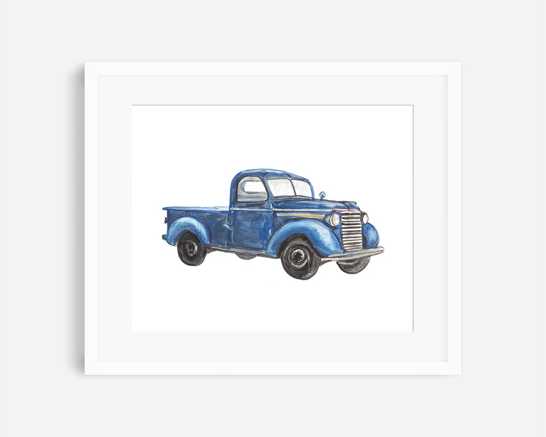 Blue Truck Print, Vintage Pickup, Vintage Truck Print, Truck Painting, Vehicles Prints, Vehicles