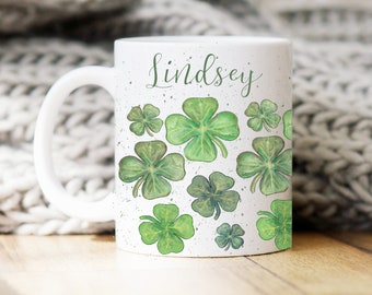 Shamrock mug, St. Patrick's Day mug, can be personalized, custom name mug, four leaf clover coffee cup, gift