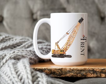 Crane construction machinery mug, can be personalized, custom name mug, gift for men